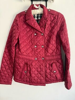 Burberry Quilted Double-Breasted Puffer Jacket in Deep Red